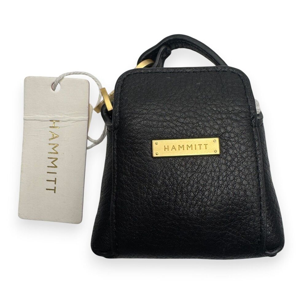 Hammitt Mini B Black Leather Micro Bag Charm Coin Pouch Brushed Gold NWT